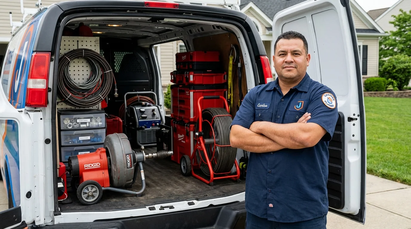 Professional drain cleaning equipment and Johns Plumbing LLC plumber in Ashtabula