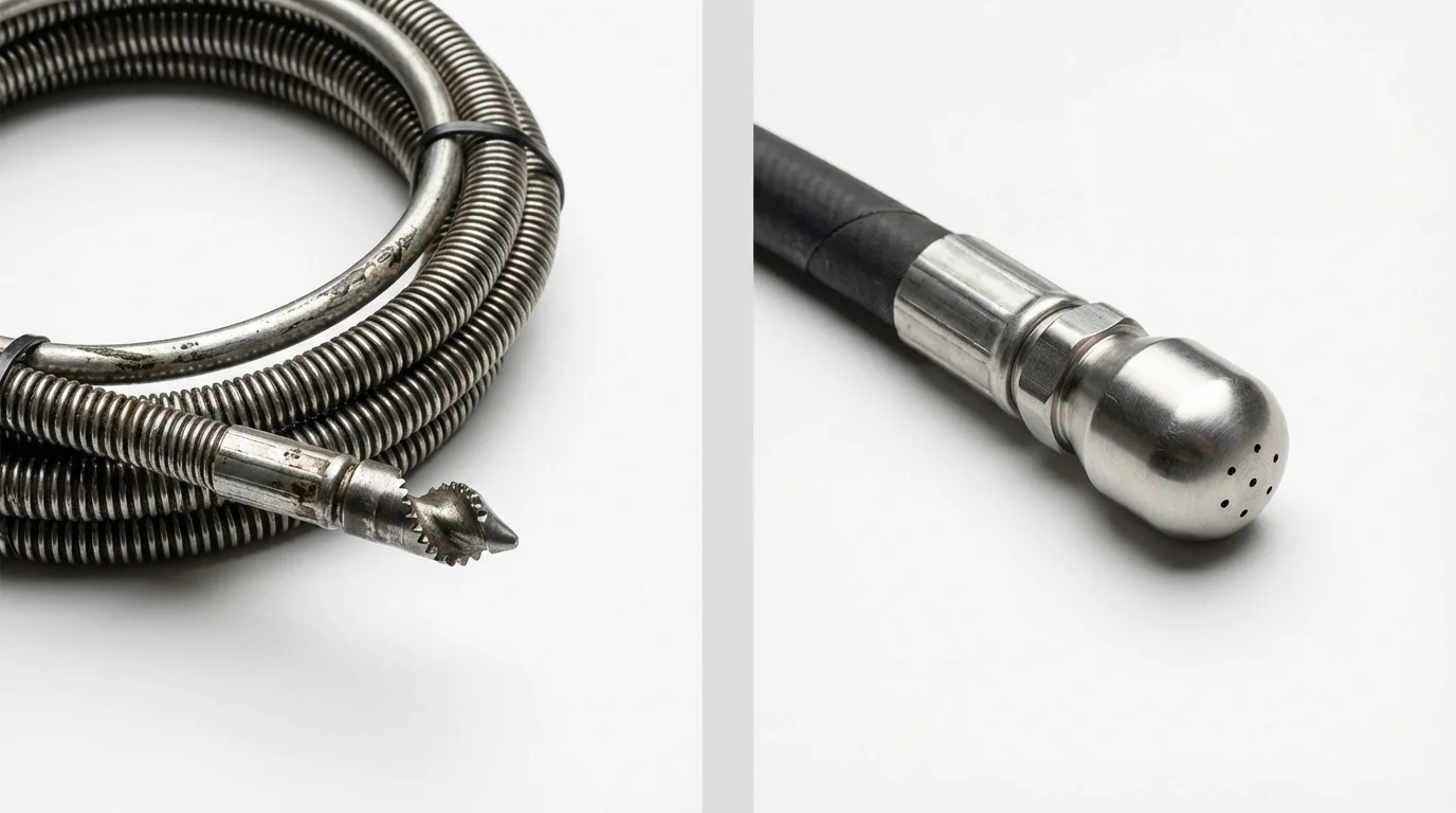 Drain snake cable and hydro jetting nozzle used for drain cleaning in Ashtabula, OH