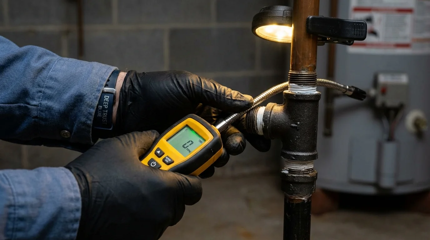 Gas leak detection with electronic sniffer by Johns Plumbing LLC in Ashtabula