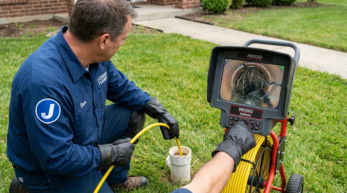 Sewer camera inspection being performed by Johns Plumbing LLC in Ashtabula