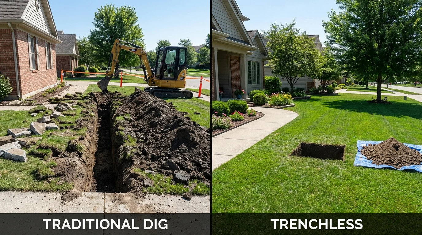Trenchless sewer repair with minimal yard damage versus traditional excavation in Ashtabula, OH